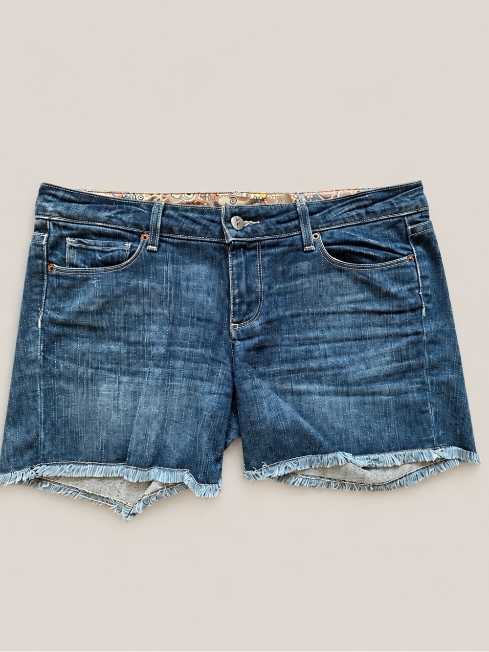 Paige Jimmy Jimmy Cutoff Denim Shorts Floral Lined Size 27 USA